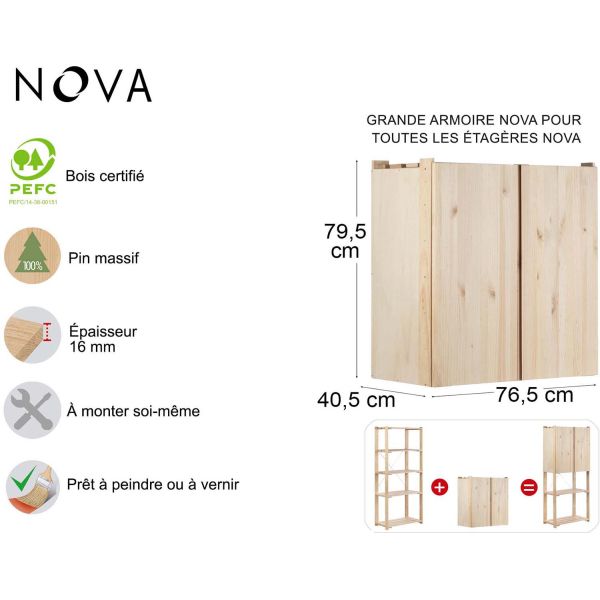 Armoire de rangement en pin massif Nova - AST-0234