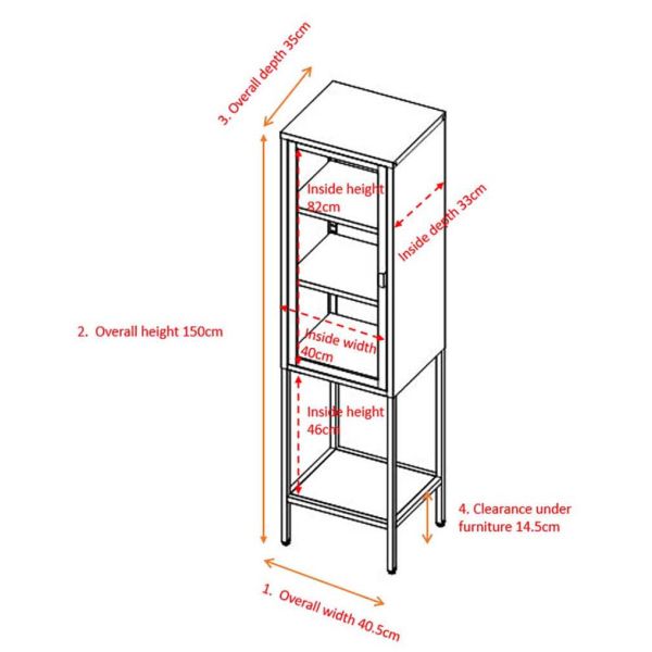 Armoire vitrée avec étagère en acier Misha - VEN-0426