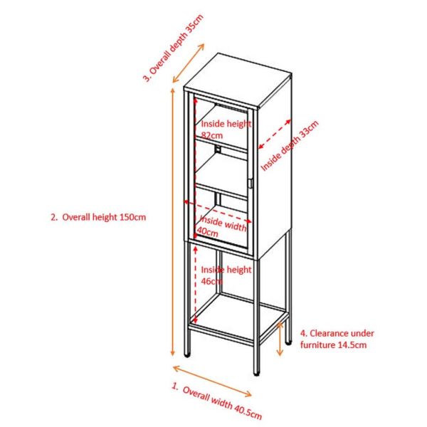 Armoire vitrée avec étagère en acier Misha - VEN-0425