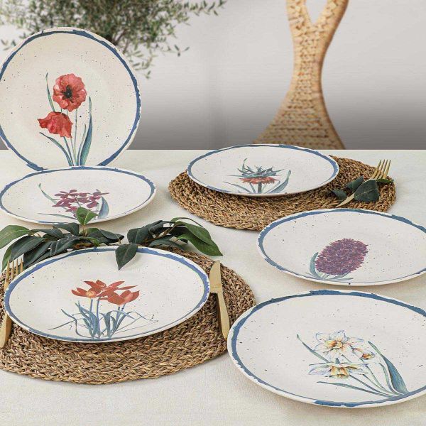Assiette en céramique Vintage flower 25 cm (Lot de 6) - HANAH HOME