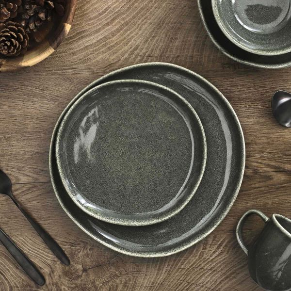 Assiette en grès vert Black Forest (Lot de 6) - THE HOME DECO FACTORY