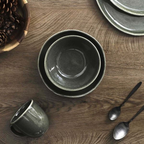 Assiette en grès vert Black Forest (Lot de 6) - THE HOME DECO FACTORY