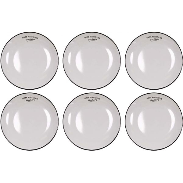 Assiettes en grès blanc Bonne dégustation (Lot de 6)