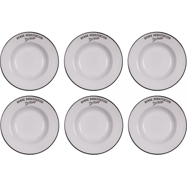 Assiettes en grès blanc Bonne dégustation (Lot de 6)