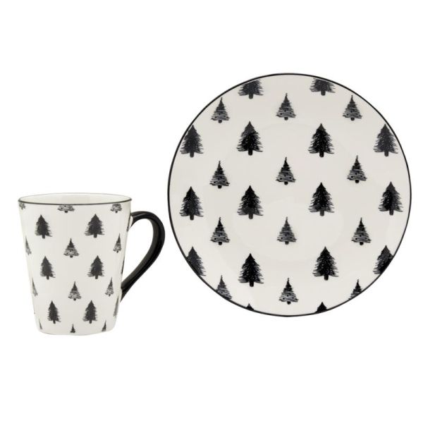 Vaisselle sapin en porcelaine noires et blanches (lot de 6) - 5
