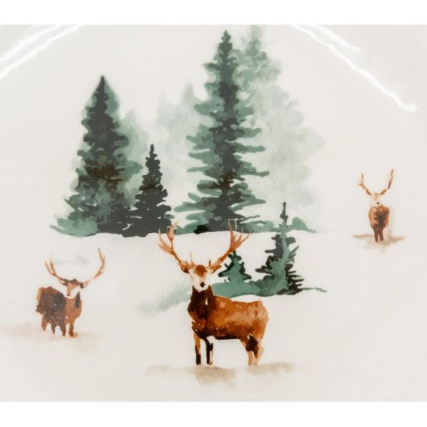 Vaisselle en porcelaine décor Cerf et Sapin, style fait main - 5