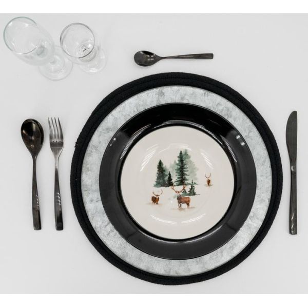 Vaisselle en porcelaine décor Cerf et Sapin, style fait main - AUBRY GASPARD