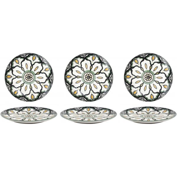 Assiettes en porcelaine décorée Mandala (Lot de 6)