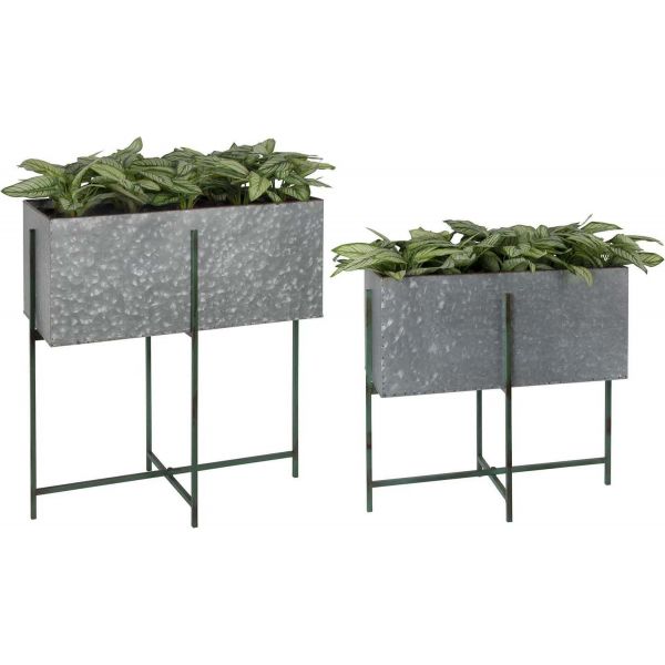 Jardinière sur pied en zinc intérieure extérieure (Lot de 2)