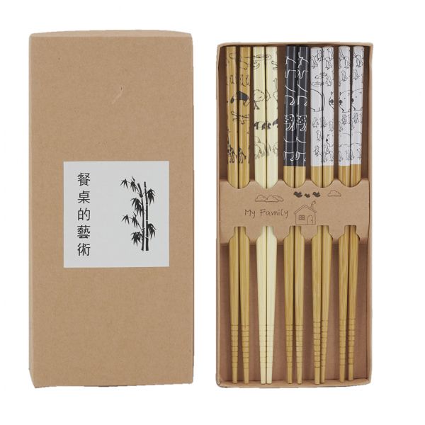 5 paires de baguettes chinoises en bambou - AUB-5015