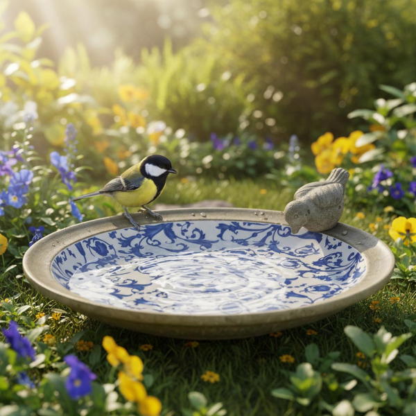 Bain d'oiseau en céramique patiné - ESSCHERT DESIGN