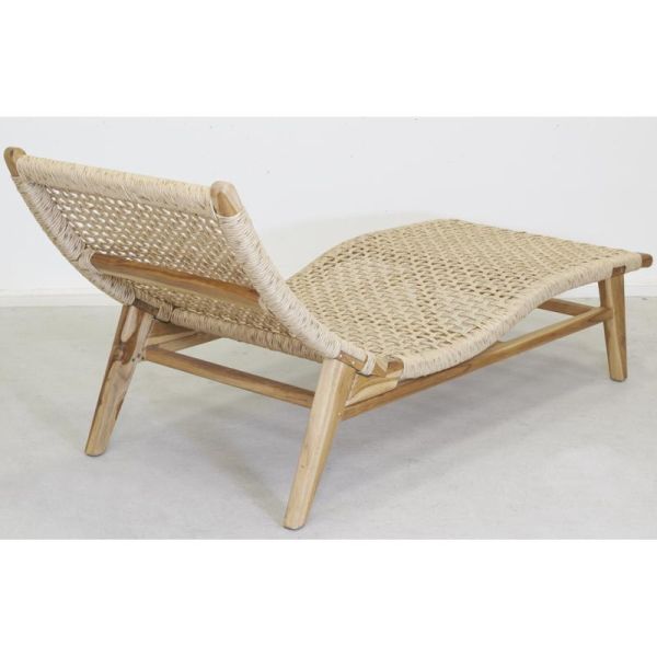 Chaise bain de soleil en teck et cannage synthétique BAIA - 795