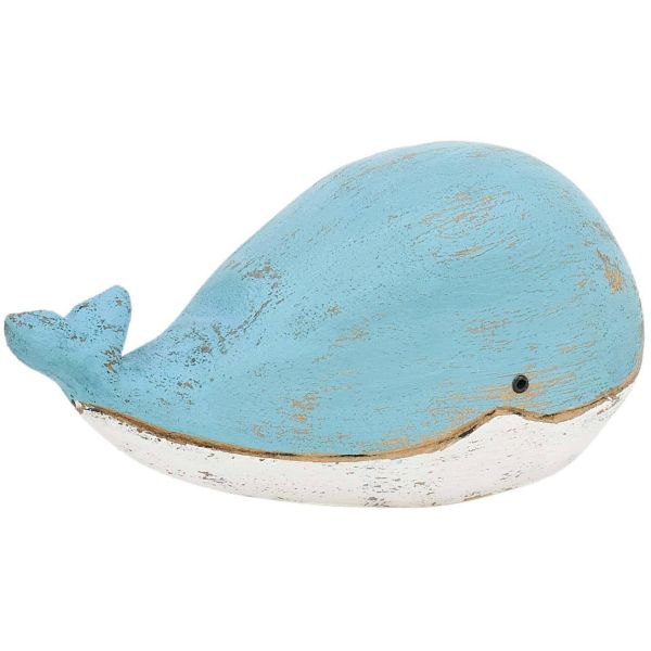 Baleines en bois blanc et bleu effet vieilli (Lot de 3) - 5