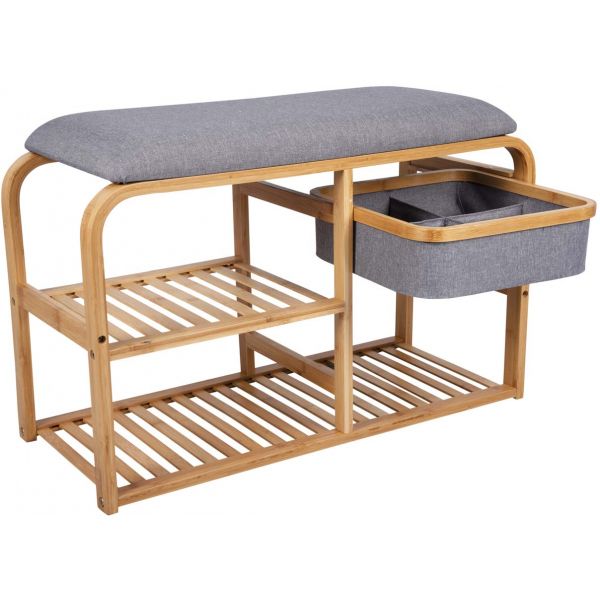 Banc en bambou avec étagères et panier de rangement Dure - 169