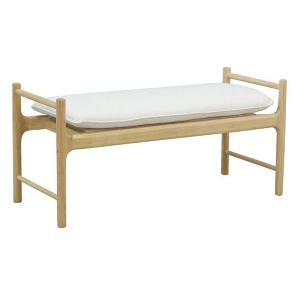 Banc en bois avec coussin en coton blanc