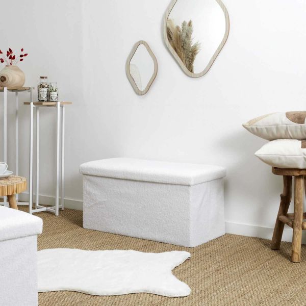 Banc coffre pliable en bouclette blanc - 5