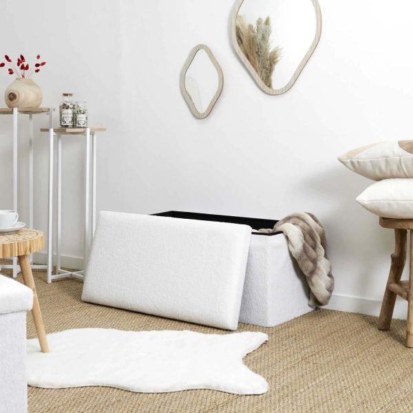 Banc coffre pliable en bouclette blanc - THE HOME DECO FACTORY