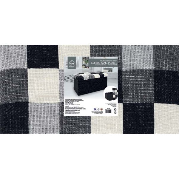 Banc coffre noir pliable couvercle à motifs - 7