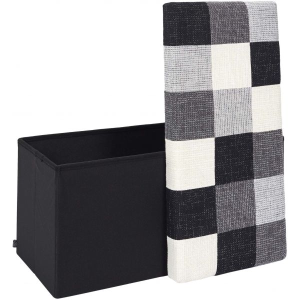 Banc coffre noir pliable couvercle à motifs - 5