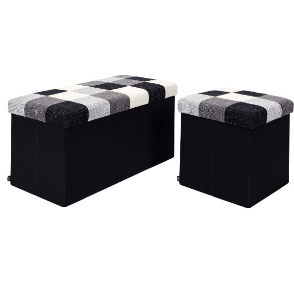Banc coffre noir pliable couvercle à motifs - 6