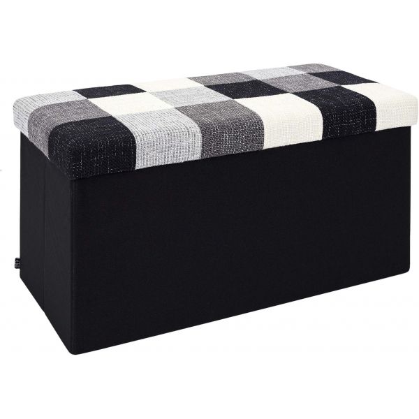 Banc coffre noir pliable couvercle à motifs