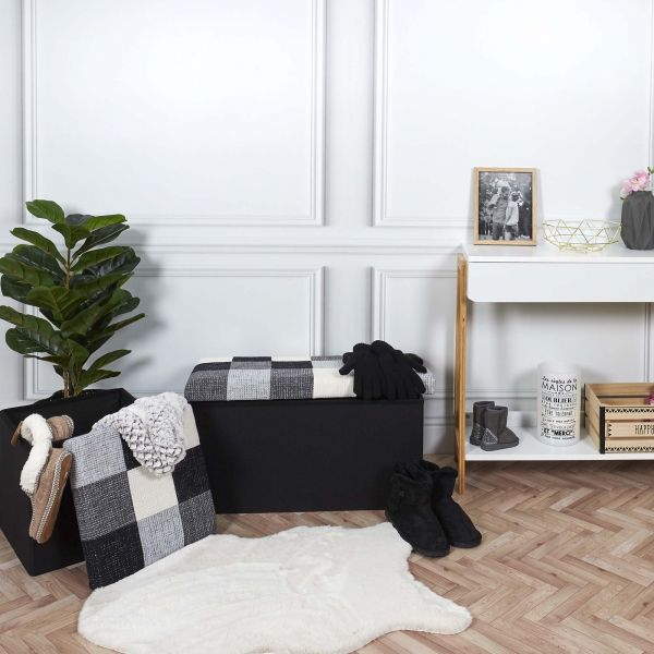 Banc coffre noir pliable couvercle à motifs - THE HOME DECO FACTORY