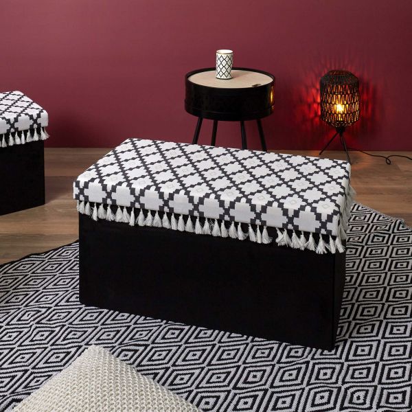 Banc coffre noir pliable couvercle à motifs - 7