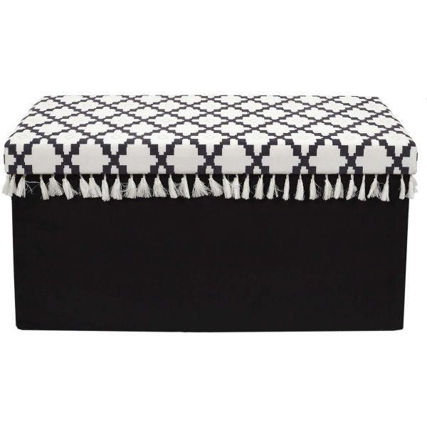 Banc coffre noir pliable couvercle à motifs - CMP-3562