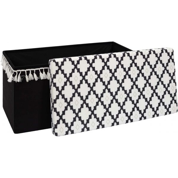 Banc coffre noir pliable couvercle à motifs - 29,90