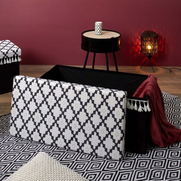 Banc coffre noir pliable couvercle à motifs - THE HOME DECO FACTORY