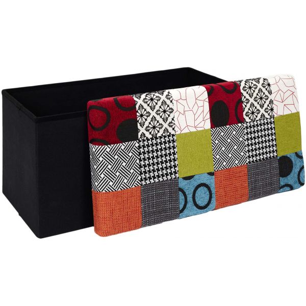 Banc coffre noir pliable couvercle à motifs - 42,90