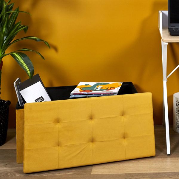 Banc coffre de rangement en suédine Lina - THE HOME DECO FACTORY