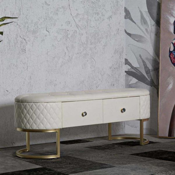 Banc effet matelassé avec 2 tiroirs Sharon 120 x 40 x 43 cm - MAURO FERRETTI