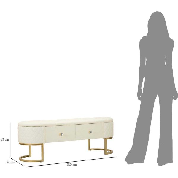 Banc effet matelassé avec 2 tiroirs Sharon 120 x 40 x 43 cm - MAU-0452
