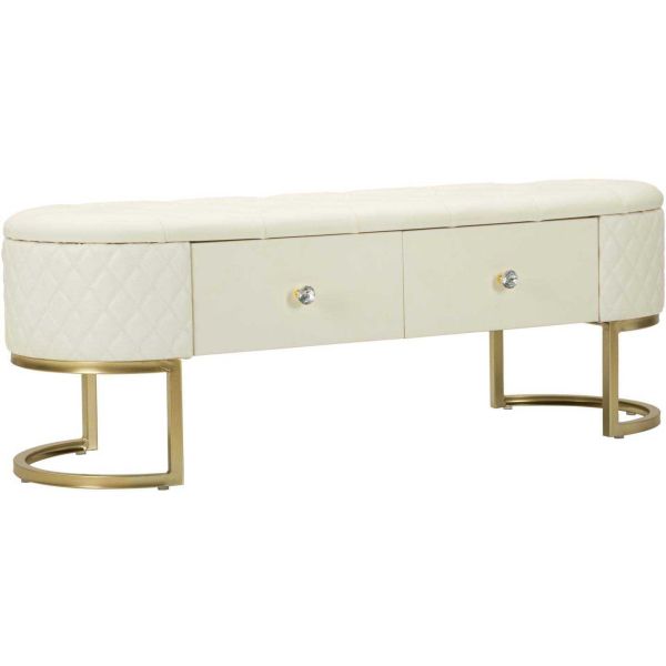 Banc effet matelassé avec 2 tiroirs Sharon 120 x 40 x 43 cm