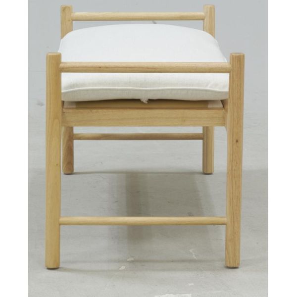 Banc en bois avec coussin en coton blanc - AUB-6092