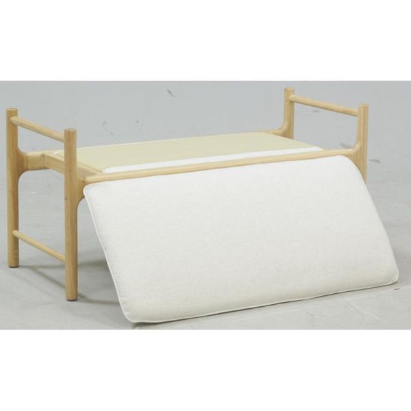 Banc en bois avec coussin en coton blanc - 5