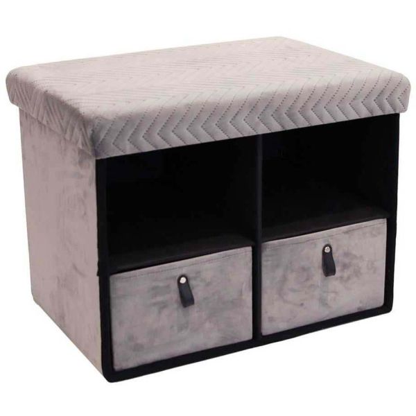 Banc pliable en velours avec tiroirs et rangements