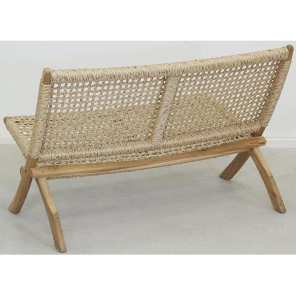 Banc pliant en teck et rotin synthétique beige BAIA - AUB-6484