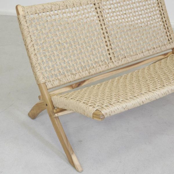 Banc pliant en teck et rotin synthétique beige BAIA - 6