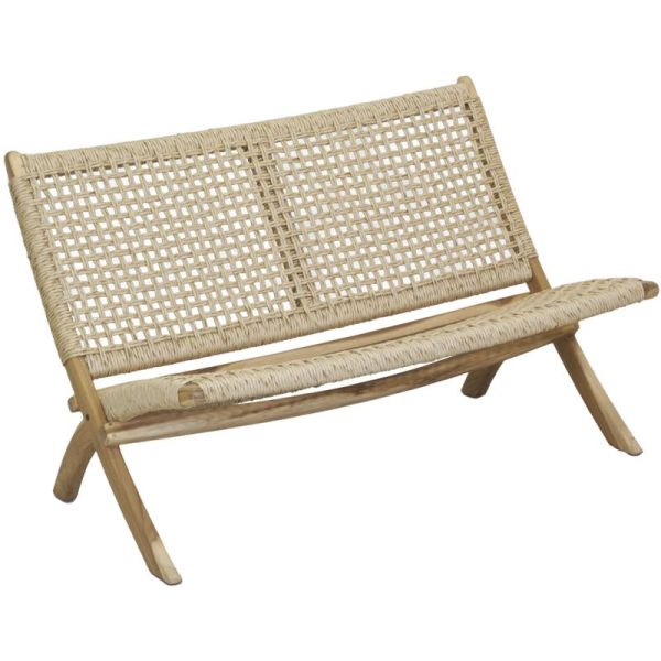 Banc pliant en teck et rotin synthétique beige BAIA