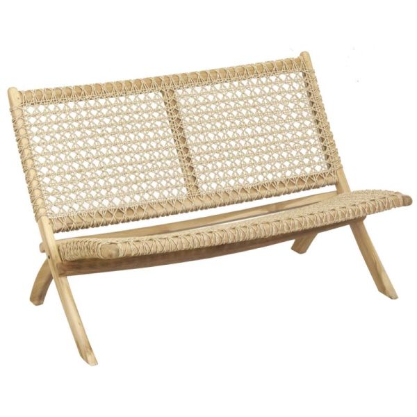 Banc pliant en teck et rotin synthétique beige Outdoor