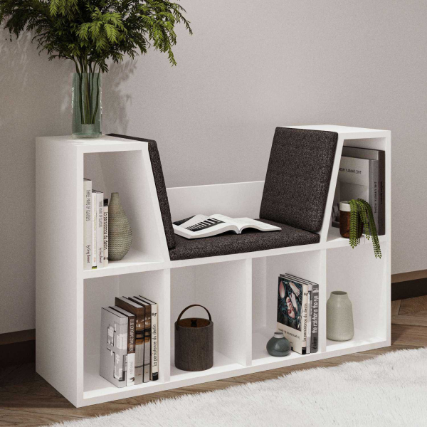 Bibliothèque avec banc en aggloméré Livora - HANAH HOME