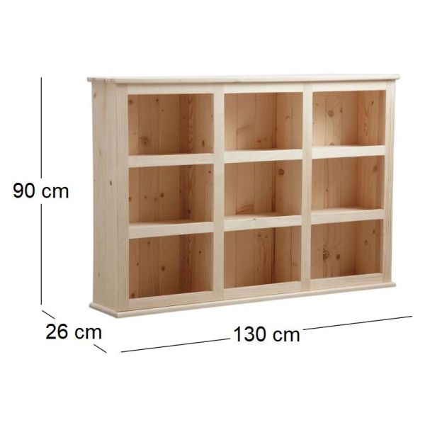 Bibliothèque en bois brut 9 cases - AUB-0103