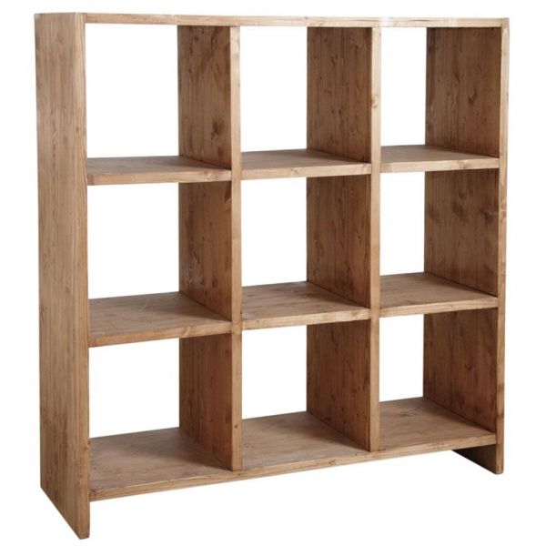 Bibliothèque 9 cases en épicéa ciré miel