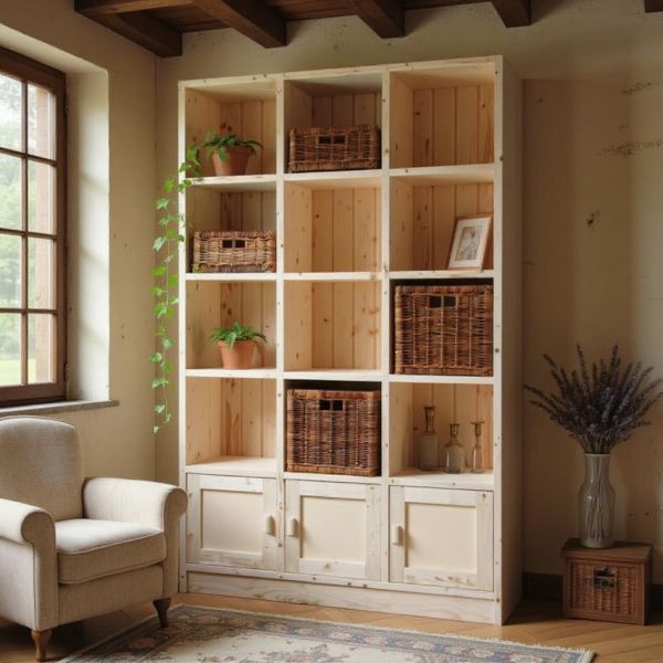 Bibliothèque 12 cases 3 portes en épicéa brut - AUBRY GASPARD