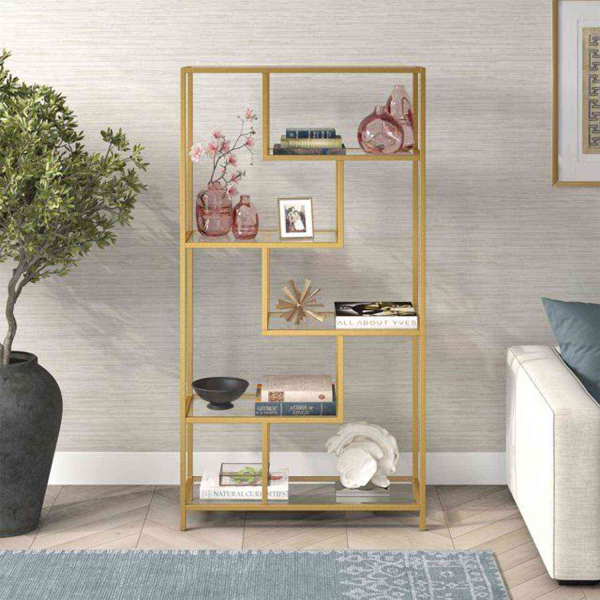 Bibliothèque en métal et verre trempé Bryce - HANAH HOME