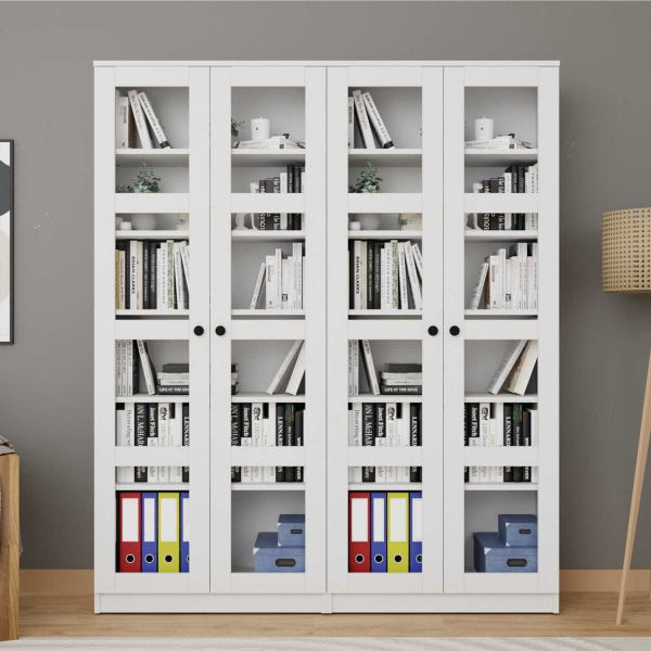 Bibliothèque 2 portes en aggloméré et verre Lucas - 7