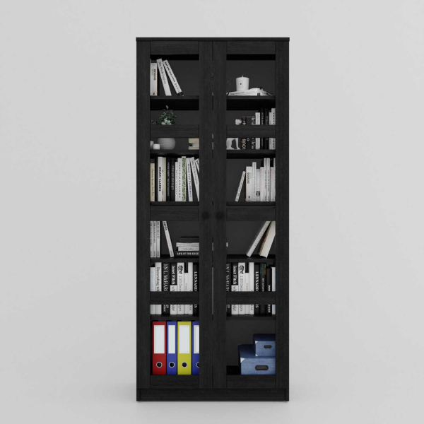 Bibliothèque 2 portes en aggloméré et verre Lucas - 5