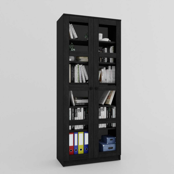 Bibliothèque 2 portes en aggloméré et verre Lucas - 6